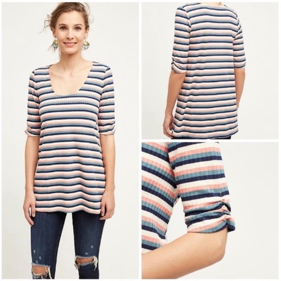 Anthropologie Puella Cosima Striped Ribbed Textured Tunic Top Women's Size XS - Picture 1 of 8